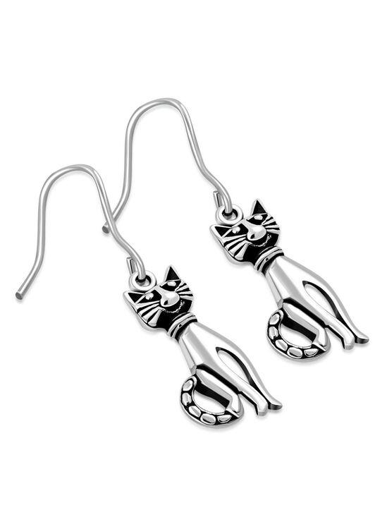 Jewelry - Earrings --Kitty Cat Sterling Silver Dangle Drop Hook